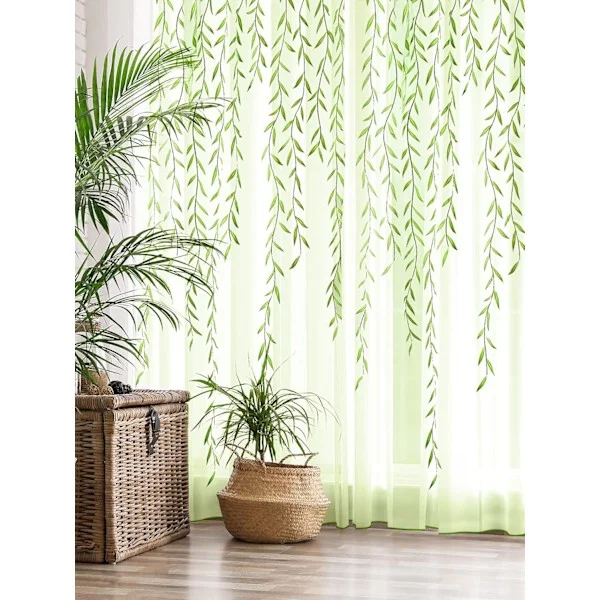 Willow Voile Gardiner Söta Gröna Skira Lövtyll Vinranka Fönstergardiner Murgröna Vacker Gardin för Vardagsrum Sovrum Fönster Dörr Balkong