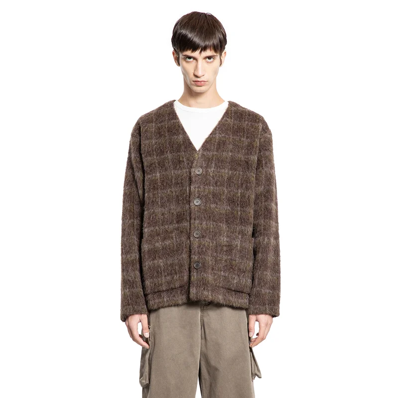 Check Hairy Wool Cardigan