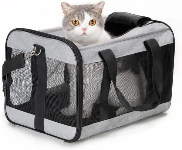 Pet Carrier, Soft Cat Carrier, Foldable, Durable, Airline Approved, Travel Friendly (42*28*28 cm, Grey) light gray