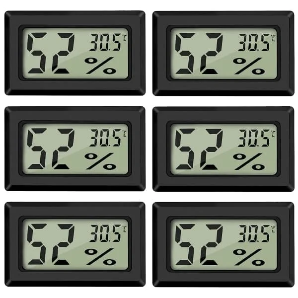 Digital Temperature and Humidity Meter Thermometer Mini Digital Thermometer Hygrometer and Humidity Meter Black (6-pack - Square)