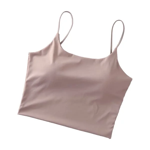 Spaghetti Strappy Linne Ärmlös Rygglös Vadderad Crop Top för Dagligt Bruk Träning Yoga Rosa Fri Storlek