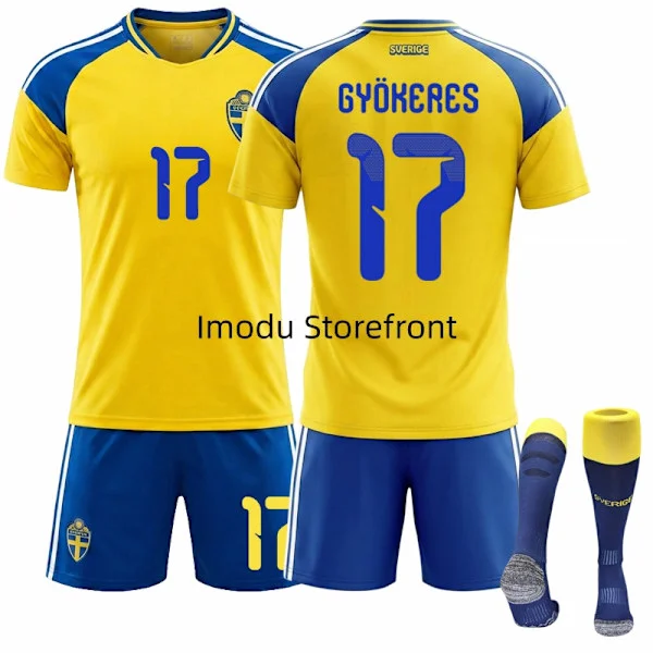2026 World Cup Sweden National Football Team Kids' Jersey No. 17 Gyökeres No. 17