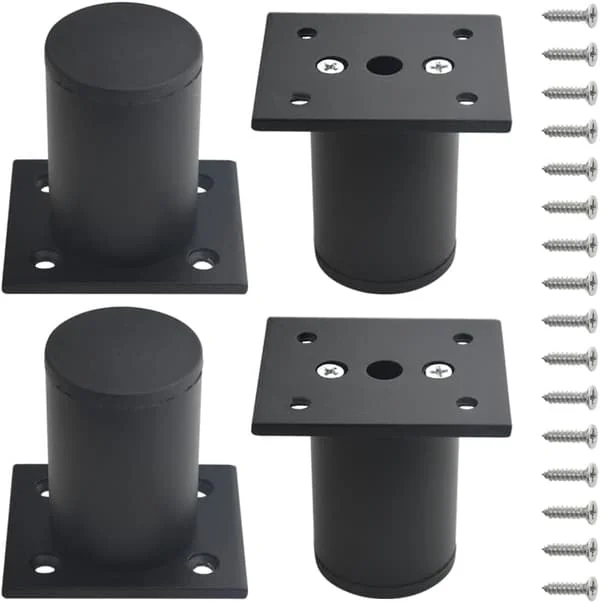 Set med 4 metallskåpsben, möbelben, justerbara fötter, runda, svarta, soffbord, bordsstöd, 60 mm
