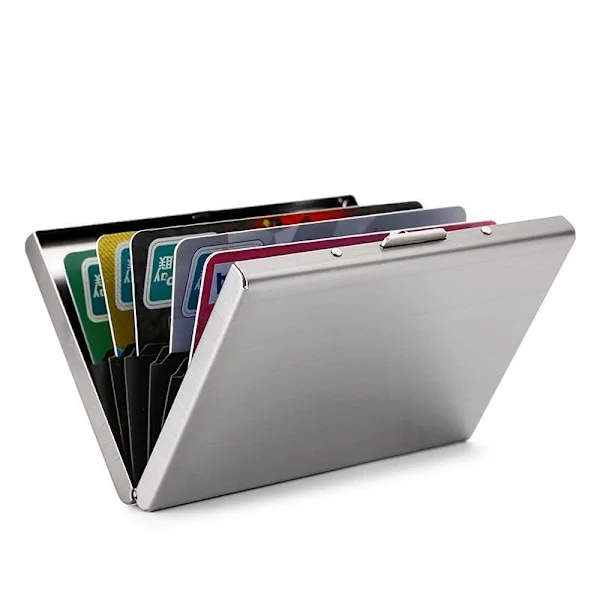 Credit Card Holder Protection Metal Business Card Case Slim for Men or Women - Black & Silver, Ideal for Travel NEW