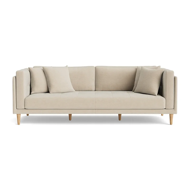 Cali 3 personers sofa - Ontario Beige - 220x92x76 - Sofa, 3 personers sofa - Inkl. 4 pyntepuder & stærk ramme i massivt bøgetræ