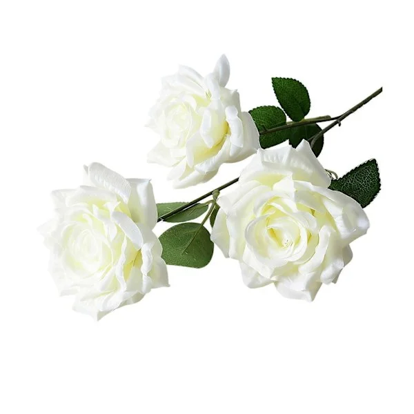 Kunstig roseblomst Realistisk falsk langstilket rosebukett med 3 hoder blomster for bryllupsmidtpunkter Hjemmefestdekor