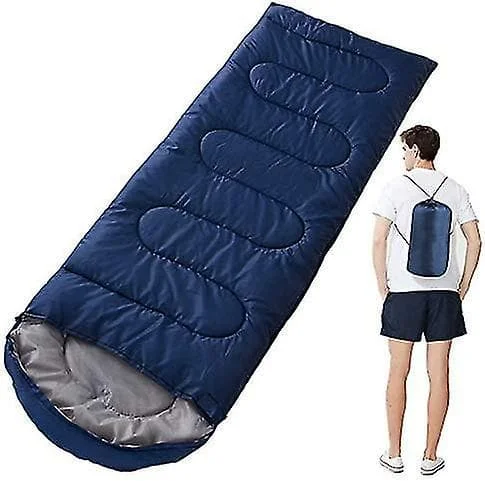 Ultralätt barndom vuxen dun, kall sovsäck för camping vandring vandring backpacking utomhus kompakt sovsäck - marinblå 0,7 kg