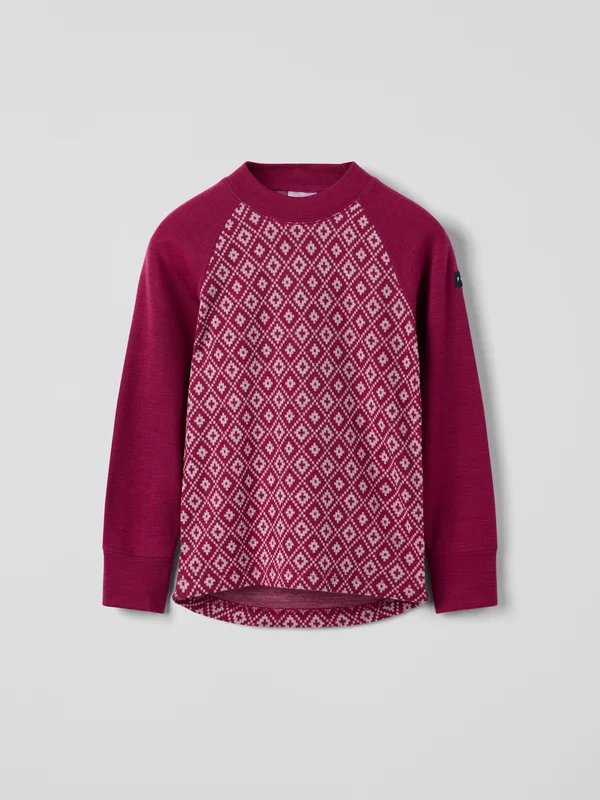 Polarn O. Pyret - Long-sleeve base layer top merino wool jacquard - pink - Size: 86 - 92 - Children's clothing 1-2 Years