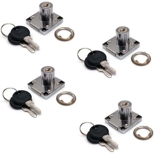 Uppsättning med 4 skåp- och lådlås med 2 nycklar, möbellåscylinder, kamlås i zinklegering för dörrar, skåp, lådor, brevlådor (22 mm)