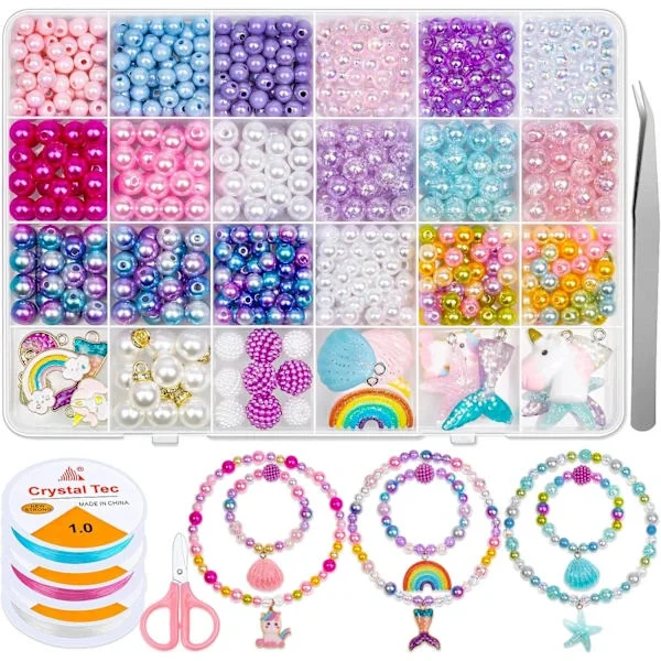 773 st Pärlset med sjöjungfrutema för barn, med pärlor, sjöstjärnor och snäckor samt sjöjungfrupärlor för att göra armband och halsband
