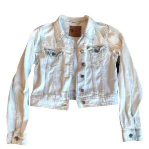 Vintage ljusblå/ vit denimjacka/ jeansjacka/ vårkläder/ vårjacka/ y2k/ cyber/ alt/ 2000tal/ 00tal