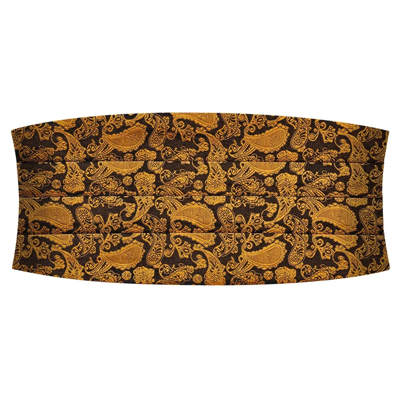 Ceinture de smoking en soie à motif cachemire marron et doré pour hommes - Ceintures de smoking