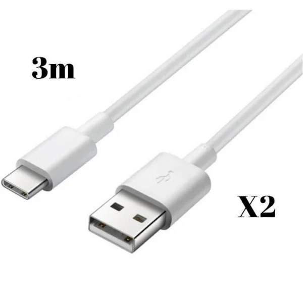 Lot 2 Kablar för Samsung Galaxy A20E, A40, A50, A70, A80, S10, S9, S8, NOTE 10, NOTE 9 - Laddkabel Typ USB-C 3 Meter [Phonillico ]