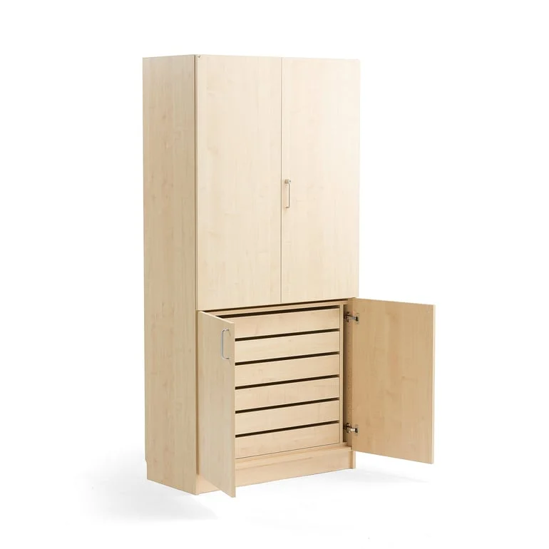 High wooden storage cabinet THEO, 6 drawers, birch