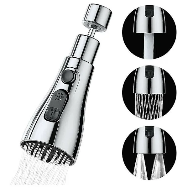 Kampanj Köksblandare Spray 3 Lägen - 360 Graders Köksblandare Munstycke, Blandarhuvud, Diskbänksblandare Spray, Köksblandare Förlängning (Silver)