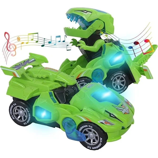 Transformers legetøj til 3-6 år gamle drenge dinosaur legetøj med LED-lys og musik dinosaur bilgaver til 4 5 6 7 år gamle (grøn)