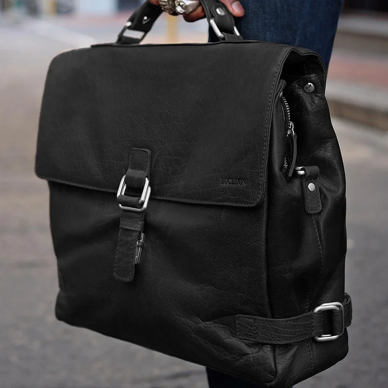 Montreal Luxury Leather Black Satchel Bag for Men - Leather bags