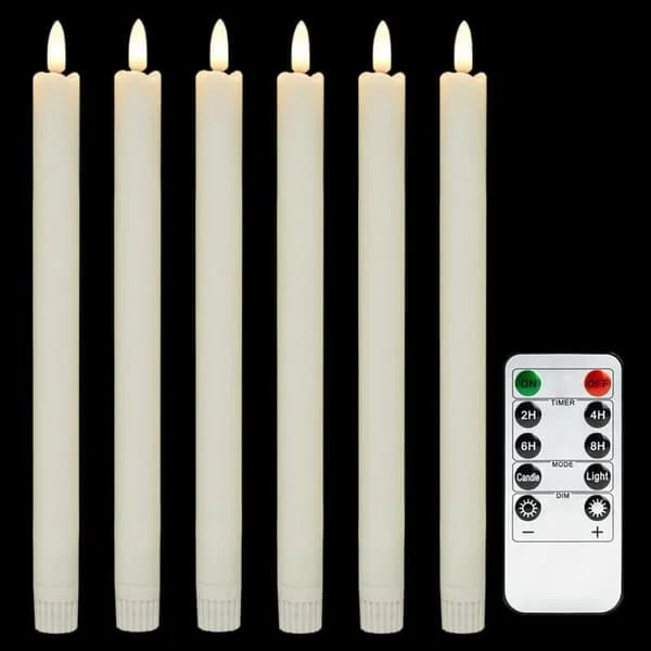 6-pack LED-ljus med fjärrkontroller, elfenbensfärgade flamlösa, flimrande elektriska ljus, 6-pack LED-ljus, 16 cm batteridrivna, för jul och hem