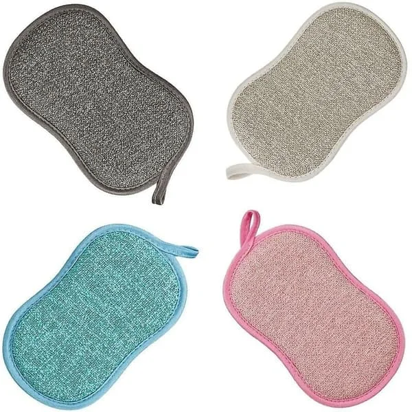 Genanvendelige Mikrofiber Antibakterielle Vaskbare Opvaskesvampe Skuresvampe Dobbeltsvampe til Non-Stick Pander Gryder (4 stk. Svampe)