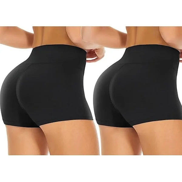 High-Waisted Hotpants for Women, Anti-Chafe Stretchy Mini Shorts, Shorts for Yoga Gym Cycling Sports Running Workout Black(XS)