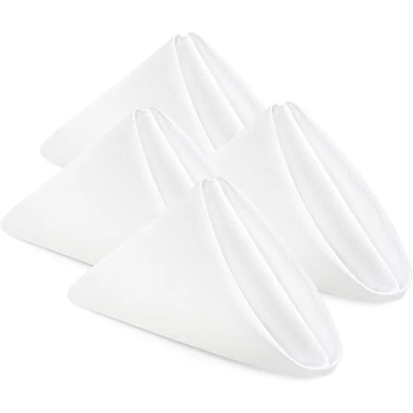 [12-pakning, hvit] Tøyservietter 17x17 tommer, polyester med falde kanter, vaskbare og gjenbrukbare, ideelle for fester, bryllup og middager