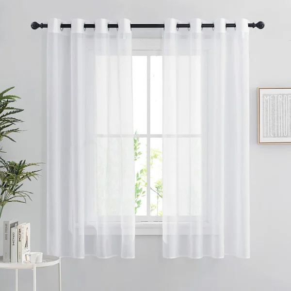 Gjennomsiktige hvite gardiner - sett med 2 korte gardiner 140 x 160 cm-FX-
