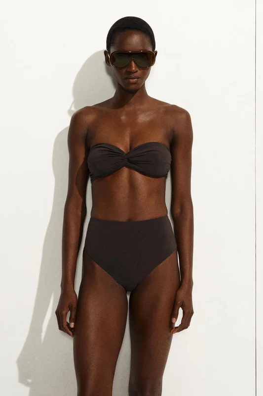 COS Women's Twisted Textured Bandeau Bikini Top in Brown