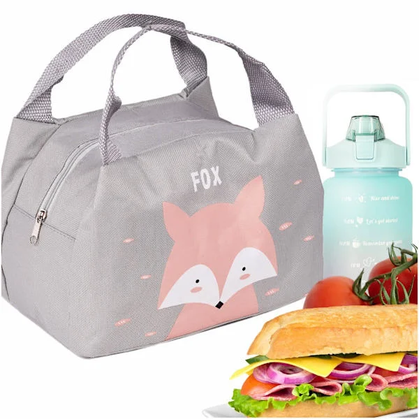 Insulated Lunch Bag for Snacks in Polyester, Fox Motif 21.5x14.5x15.5 cm