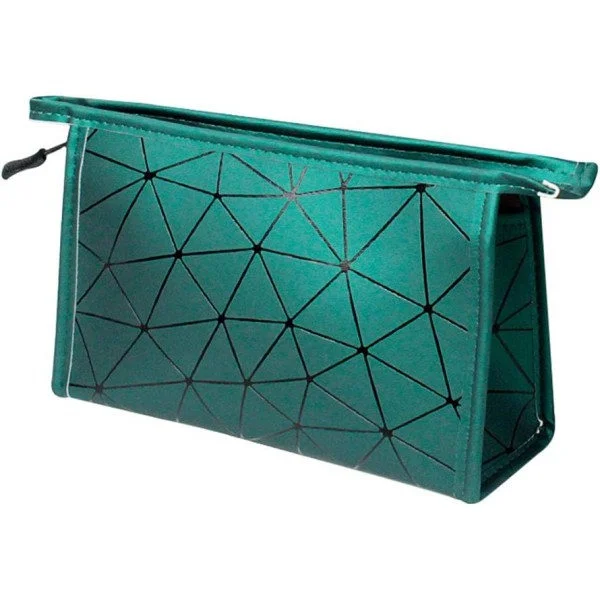 PU Leather Cosmetic Bag Waterproof Toiletry Bag Cosmetic Storage Bag with Zipper Portable Travel Bag for Women (Small, Green)
