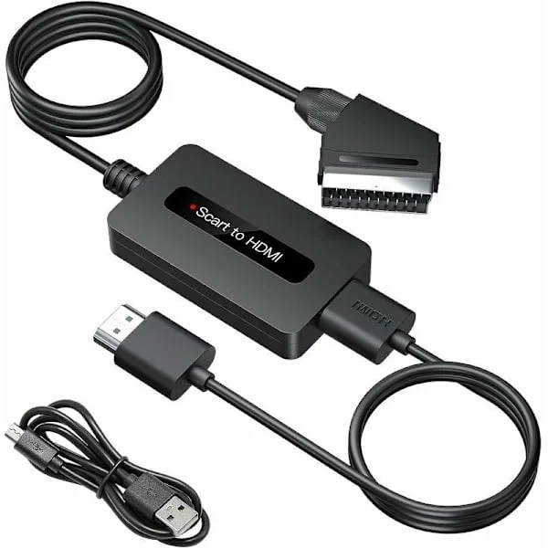 SCART to HDMI Converter with HDMI and SCART Cables, Scart to HDMI Converter, Full HD 720P/1080P Output HDMI SCART Adapter