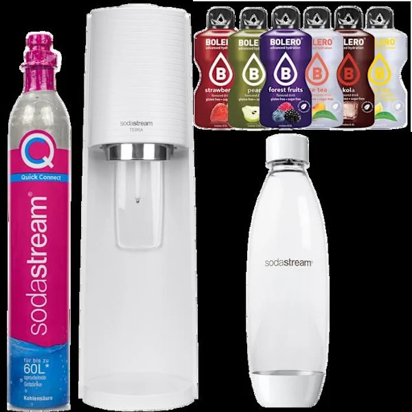 Sodamaskin - Sodastream - Terra Vit - Flaska 1L - Snabbanslutning - Snap Lock - 6 smaker utan socker