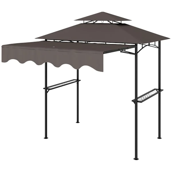 Grillpaviljong 242x149x248 cm vattenavvisande flamskyddad trädgårdspaviljong med sidohyllor i dubbla lager, UV 30+ trädgårdslusthus, BBQ-paviljong, tr