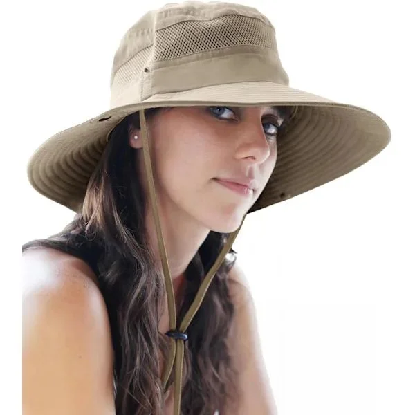 Kalastushattu UPF 50+ leveälierinen aurinkohattu miehille ja naisille, miesten bucket-hattu UV-suojalla vaellukseen, ranta-hattu (Khaki)