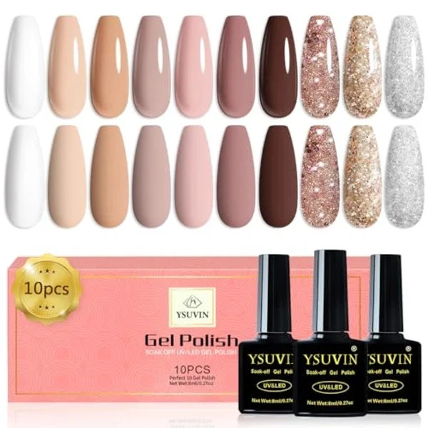 Semi-permanent neglelak, 10 farver semi-permanent gel neglelak, pink nude beige brun hvid gel