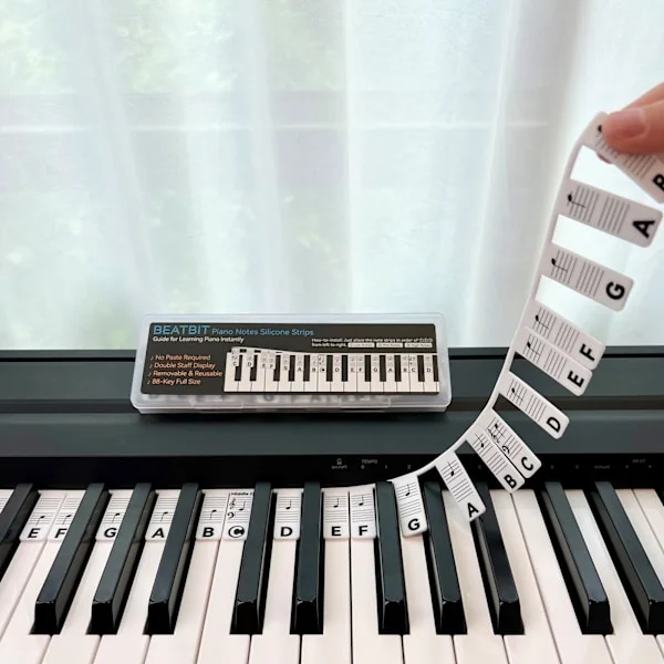 Klaviatura klistremerker for piano med 88 tangenter for nybegynnere, barn, svart