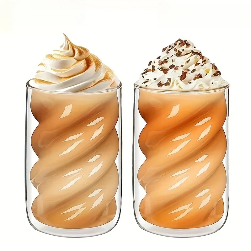 AliExpress - KEMORELA doppelwandige Kaffeetasse, 1/2 Stück 320 ml Cappuccinotasse, Spiral-Teetasse, geeignet für Latte, Eistee und Cold Brew Coffee