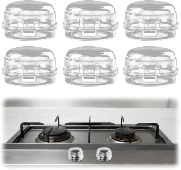 Stove Guard Gas Knob Cover Gas Stove Safety Knob Cover Oven Transparent Removable Knob Cover for Kitchen Safety Lock Protection (White)