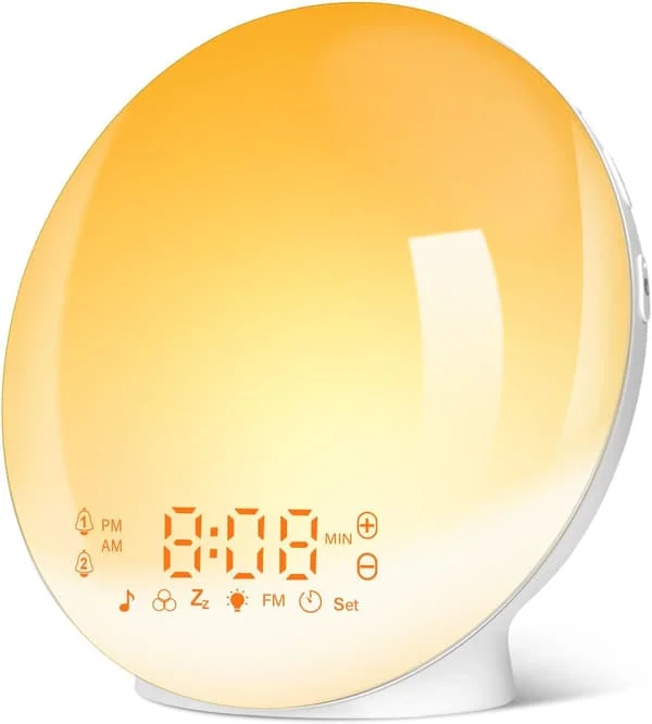 LED Wake Up Light Radio Alarm Clock Light Morning Bedside Lamp 20 Brightness Levels Dawn & Dusk Simulator