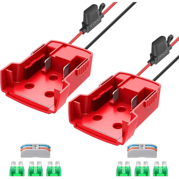 2 Pakker Strømhjul Adapter til Milwaukee M18 Batteri Adapter 18V Strømhjul Batteri Konverter med Sikringer & Ledningsklemmer 12AWG Ledning Po (FMY)