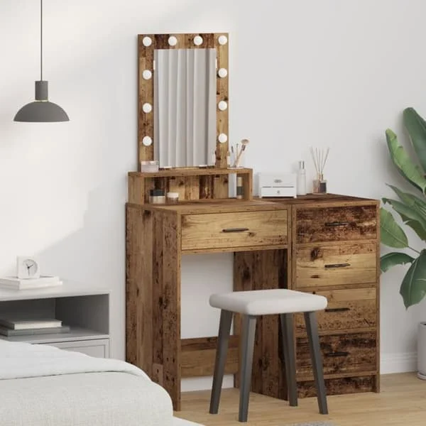 vidaXL Sminkbord / Sminkbord brun med LED-belysning, spegel och lådor 50 x 41 x 140 cm