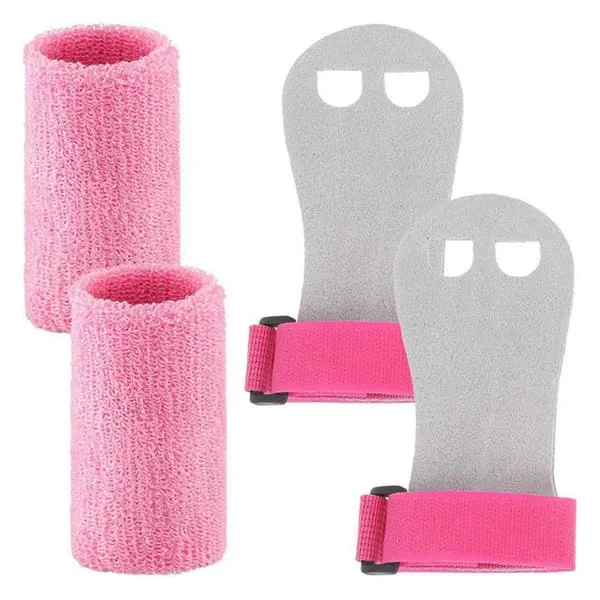 Barn Gym Palms Protector Set Kids Gym Handske Armband Gymnastik Handtag Handledsstöd för Gymskydd Rosa L