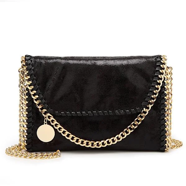Black (Gold Chain) Simple Casual Women's PU Leather Bag