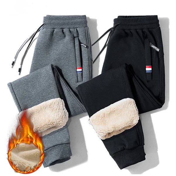 Vintervarma fleecebyxor Tjocka avslappnade termobyxor svarta