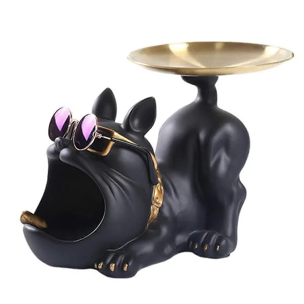 Resin Cool Bulldog Håndværk Hund Butler med Bakke til Nøgleholder Opbevaring Smykker Dyr Værelse Hjem D.pa