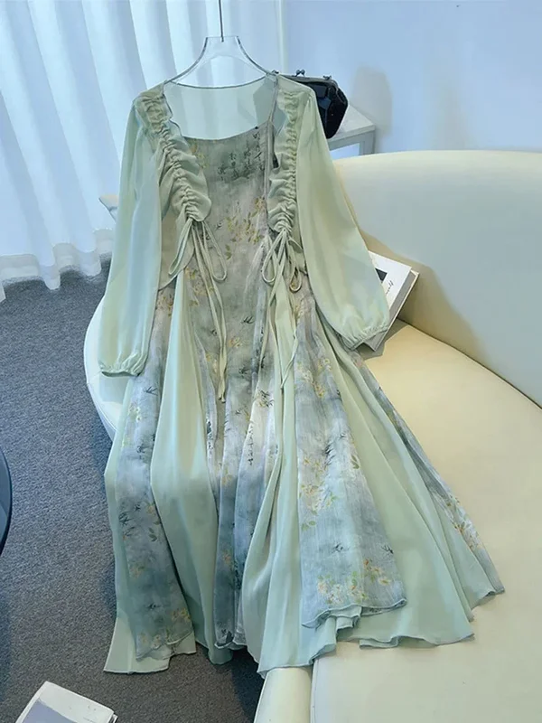AliExpress - 150Kg Plus Size Women's Bust 150 Summer Loose Chinese Style Camisole Dress Cardigan Shawl Green Set 5XL 6XL 7XL 8XL 9XL