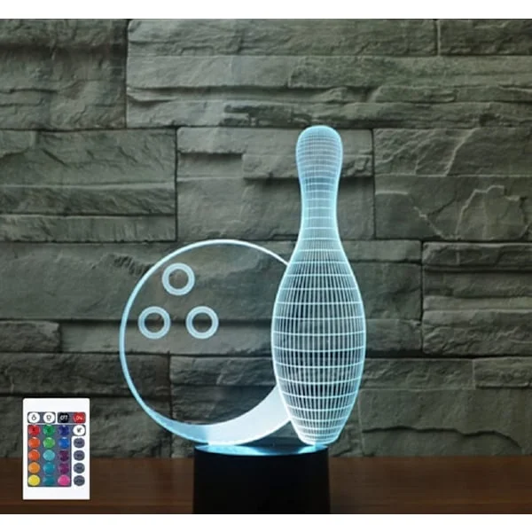 3D Bowling Fjernkontroll 16 Farger Nattelysbilder Illusions Akryl LED Bord Nattbord Lampe Barn Soverom Skrivebord Dekor Bursdagsgaver Leke for Barn