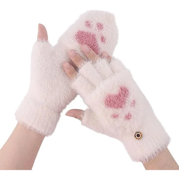 Women's Winter Flip Mittens, Fingerless Gloves, Women's Winter Mittens, Winter Half-Finger Gloves, Warm Mittens, Knitted Winter Gloves, Girls Women