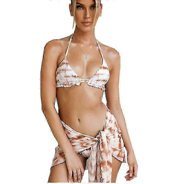 Halter Bikini Women's Tie Dye Triangle Bikini Set With Skirt Cover Up 3 Piece Swimsuits (XIATIAN)