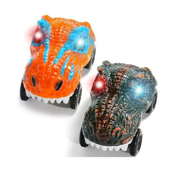 Dinosaurbil til børn kompatibel med børnebilbane, dinosaurlegetøj til 3, 4 og 5-årige drenge, lille babybil (2 stk.)[YJD]