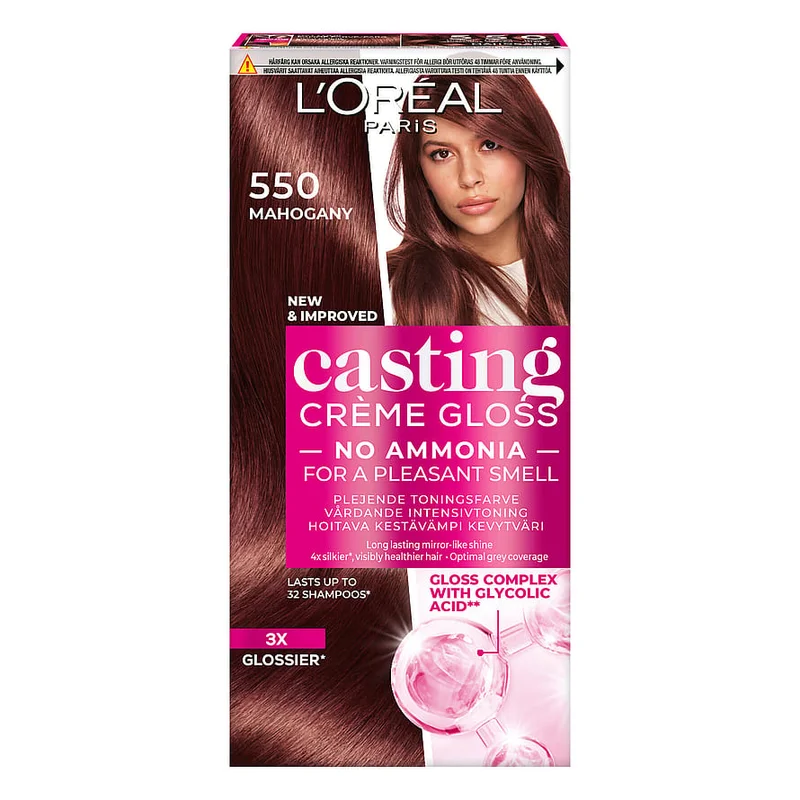 Spar 25% • Køb 2, L'Oréal Paris Casting Crème Gloss Semi-Permanent Color 550 Mahogany, Hår, Hårfarve, Toningsfarve